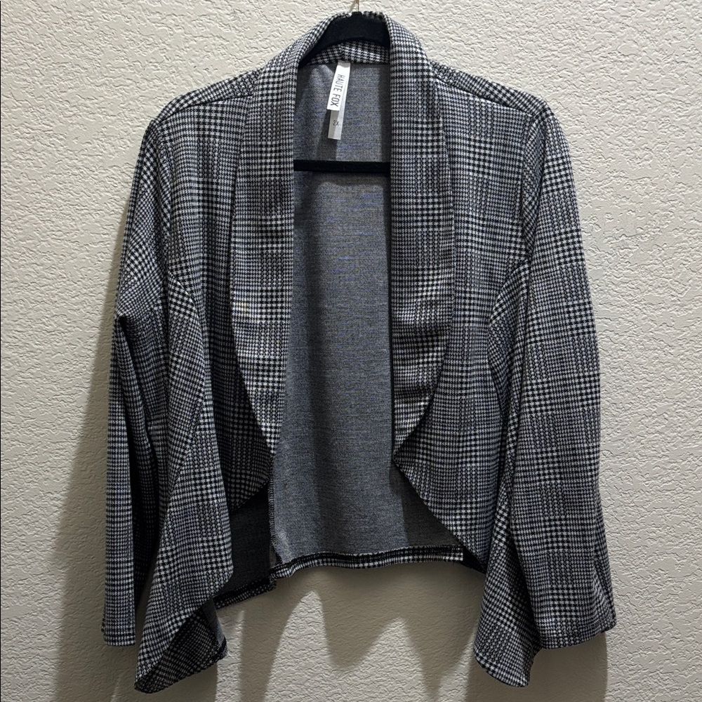 Gray Houndstooth Plaid Open-Front Women's Jacket